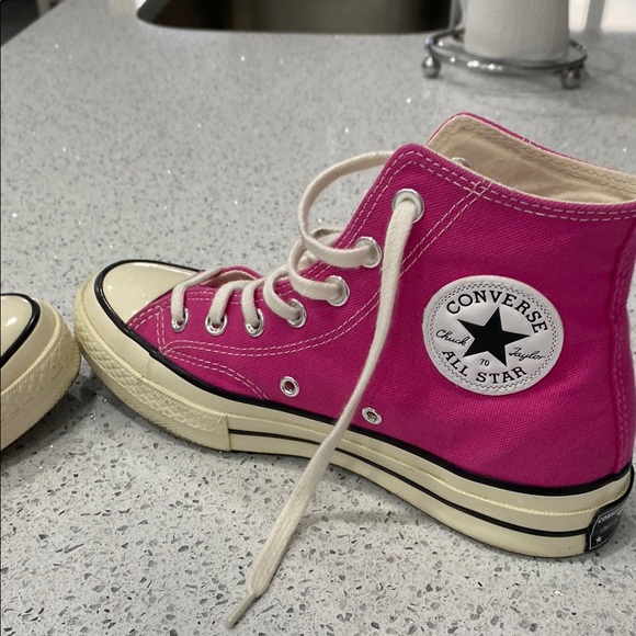 Women’s Converse Pink and Off White shiny High-Top Sneakers - Picture 4 of 9
